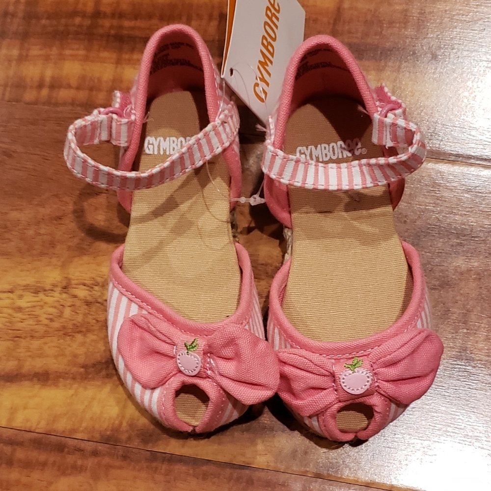 Gymboree NWT baby girl size 5 pink striped shoes with bow and peach detail